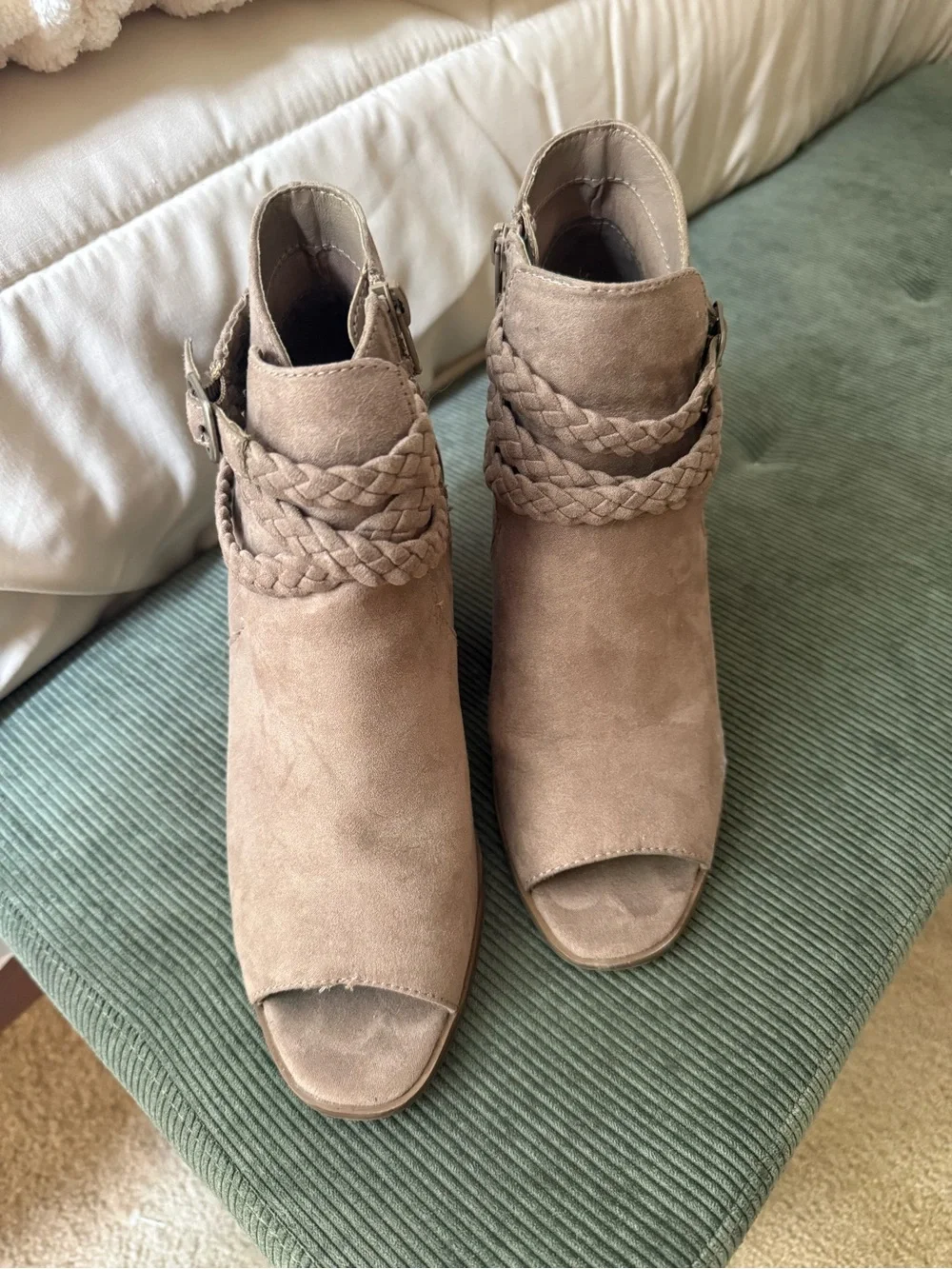 Madden Girl Taupe Braided Wedge Ankle Booties